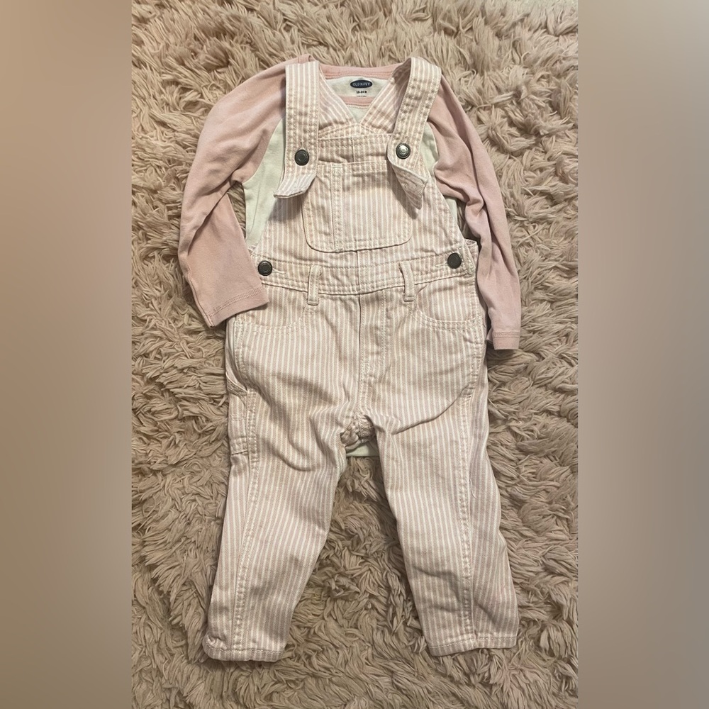 Old Navy 18–24 Months 2-Piece Outfit Pink White Overalls